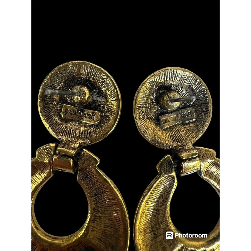 Vintage CAROL DAUPLAISE Goldtone Door‎ Knocker Earrings